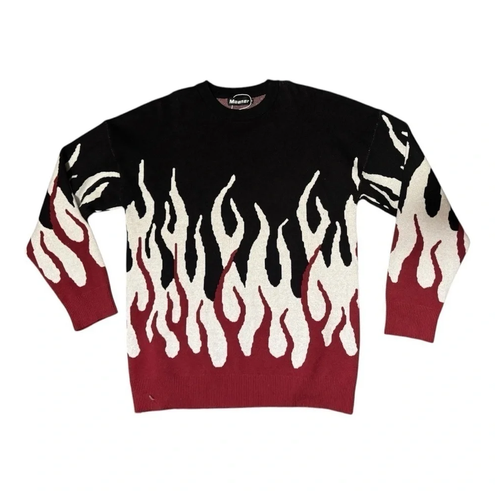 MAENER Gengar Skater Flame Graphic Crewneck Sweater | Skater Streetwear NWT
